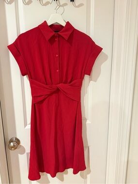 Moschino Red Short-Sleeve Knot-Waist Mini Dress